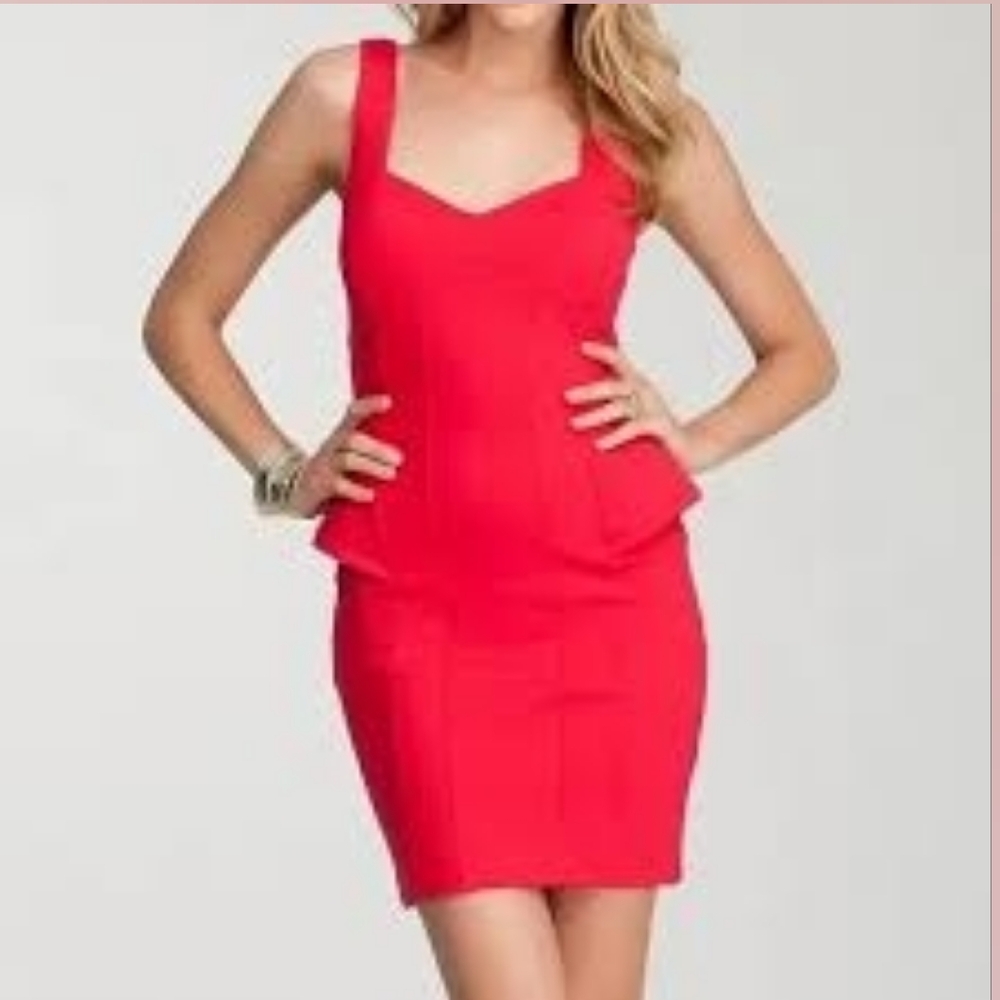 bebe Peplum Cocktail Mini Dress Women's Red Size S Zippered Sexy Fitted